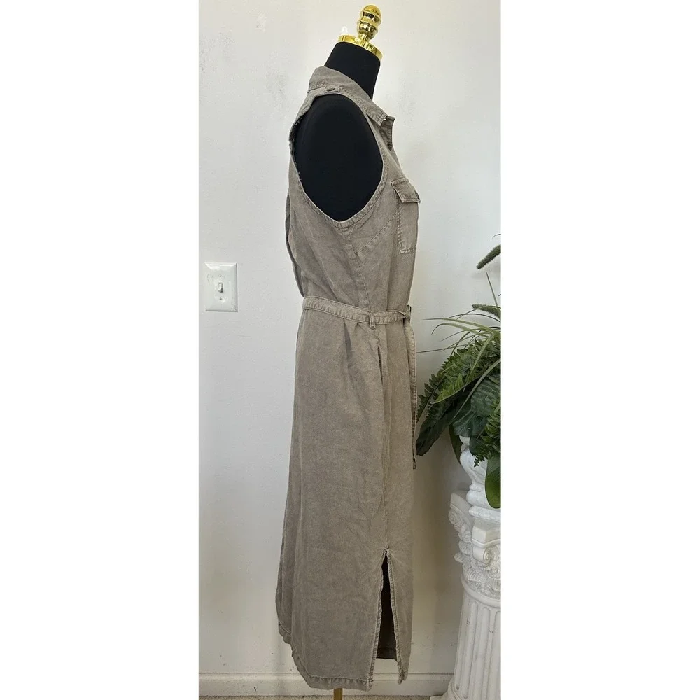 Sundance Utility Shirt Dress Linen Blend Midi Belted Boho Safari Gorpcore Tan L - Picture 4 of 8